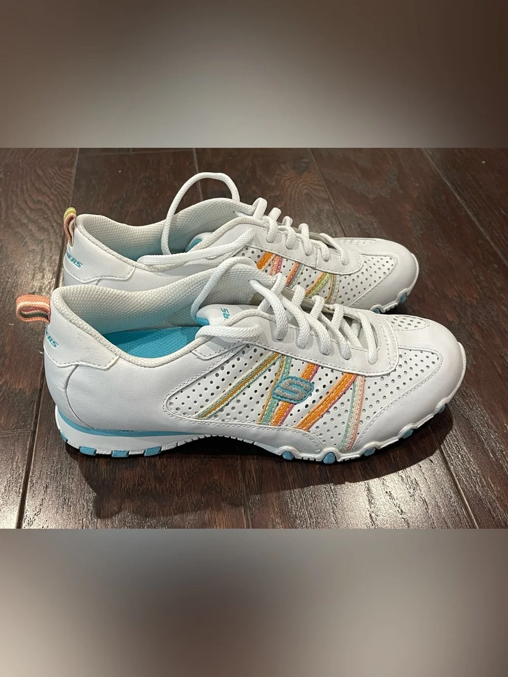 Skechers Bikers Women White Shoes Sneakers Bungee Glitter  Size 8